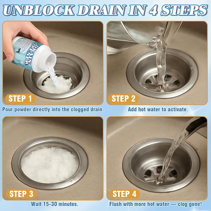 Drain Cleaner, Drain Clog Remover 260g, Fast-Acting Pipeline Dredging Agent, Heavy Duty Grease and Food Clogs for Kitchen Sink, Toilet, Shower, Sink Unblocker for Hair (White)