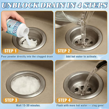 Drain Cleaner, Drain Clog Remover 260g, Fast-Acting Pipeline Dredging Agent, Heavy Duty Grease and Food Clogs for Kitchen Sink, Toilet, Shower, Sink Unblocker for Hair (White)