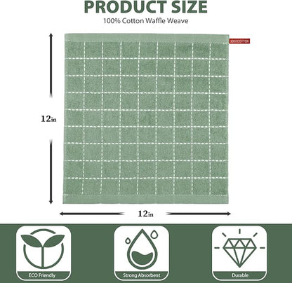 Nialnant 6 Pack Dish Cloths for Washing Dishes, 100% Cotton Reusable Cleaning Rag,Ultra Soft Absorbent, Quick Drying Dish Towels for Kitchen,12x12 Inches Green