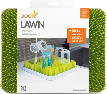 Boon Lawn Countertop Baby Bottle Drying Rack with Antimicrobial Tray - Spring Green - Bottle Rack and Organizer - Baby Feeding Essentials - 13.5 x 11 x 2.5 - 1 Count