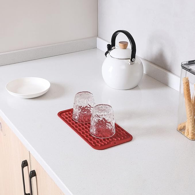 MicoYang Silicone Dish Drying Mat for Multiple Usage,Easy clean,Eco-friendly,Heat-resistant Silicone Mat for Kitchen Counter or Sink,Refrigerator or Drawer Liner Red S 12 inches x 6 inches