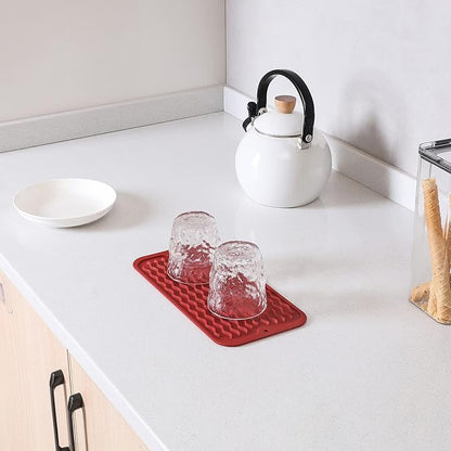 MicoYang Silicone Dish Drying Mat for Multiple Usage,Easy clean,Eco-friendly,Heat-resistant Silicone Mat for Kitchen Counter or Sink,Refrigerator or Drawer Liner Red S 12 inches x 6 inches