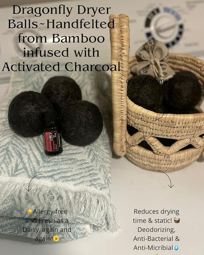 Organic Bamboo Dryer Balls~Infused with Activated Charcoal(Set of 3 Dryer Balls)