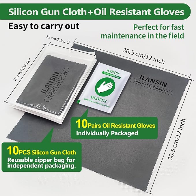 Silicon Gun Cloth 10Pack 12'' ×12'' Gun Cleaning Cloths Lint Free - Gun Cleaning Wipes with Silicon Gray Gun Cleaning Rags for Gun Cleaning/Polishing Silicon Rags