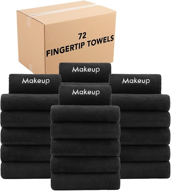 Arkwright Makeup Remover Fingertip Towels Bulk- Microfiber Coral Fleece Face Towels, Ultra Soft Reusable Washcloths, Gentle Facial Cleansing for Waterproof Makeup, 11 x 17, Black (Case of 72)
