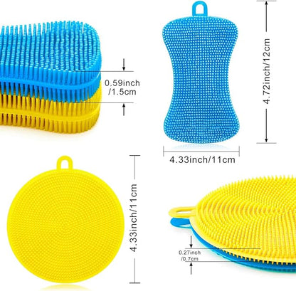 8 Pieces Silicone Sponge Silicone Scrubber Dish Brush Cleaning Sponges Circular and Soap-Shaped Silicone Dishwashing Brush Pad Double Sided Silicone Brush for Kitchen Dishes Fruits Vegetables