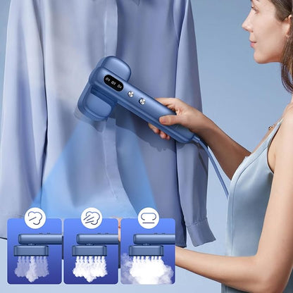 Portable Clothes Steamer Handheld for Travel, 110-230V Dual Voltage, 2in1 Mini Steamer & Iron for Clothes, 30s Fast Heat Up, Compact for Home, Office & Travel, Blue