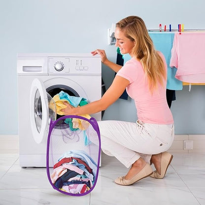 Foldable Pop-up Mesh Laundry Hamper with Handles Purple Breathable Clothes Basket for College Dorm Small Apartment Camping Storage Organizer