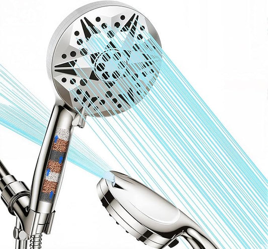 Filtered High Pressure Handheld Shower Head – 10 Spray Modes with Rain & Massage, Built-in Filter for Cleaner Water, Anti-Clog Nozzles, Power Rinse for Tile & Pets, Chrome Finish