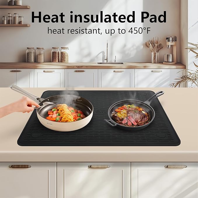 28"X20" Dish Drying Mat, Silicone Drying Mat for Kitchen Counter, Stove Top Covers for Electric Stove, Heat Resistant Glass Cooktop Cover for Kitchen