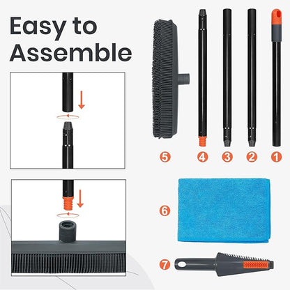 MAVRIZ Pet Hair Removal Broom on Carpet, Rubber Broom for Hardwood Floor - Fur Remover Broom with Squeegee