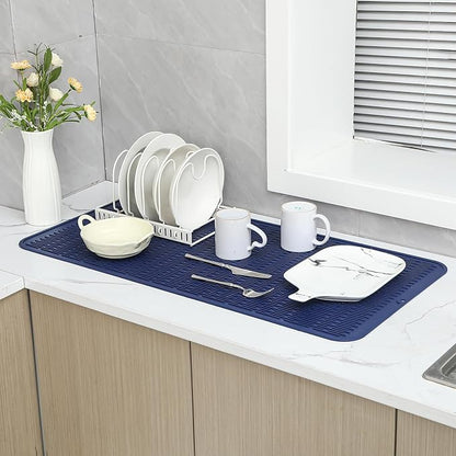 MicoYang Silicone Dish Drying Mat for Multiple Usage,Easy clean,Eco-friendly,Heat-resistant Silicone Mat for Kitchen Counter or Sink,Refrigerator or Drawer Liner Navy Blue 5XL 36inches x 18inches