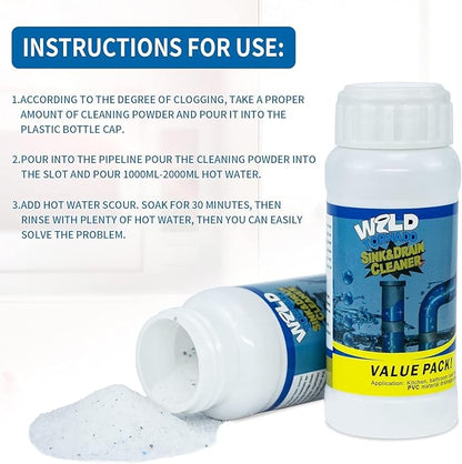 Wild Tornado Pipe Dredge,Powerful Sink Cleaner Powder Fast Foaming for Kitchen Toilet Pipeline Quick Cleaning Tool（2pcs）