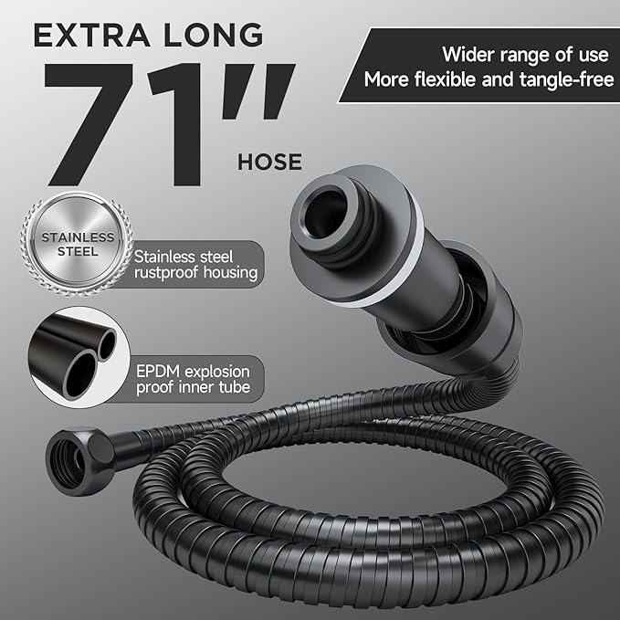 Veken Wide High Pressure Rain Shower Head with Handheld, Handheld Shower Heads with Multi Spray Modes, Rainfall Combo with 15" Metal Extension Arm, Detachable Dual Shower, 1.8GPM, Matte Black