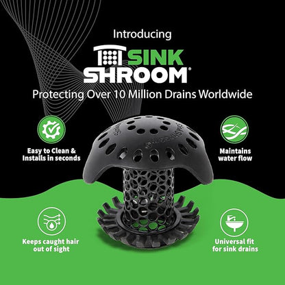 SinkShroom Ultra Bathroom Sink Drain Protector, Stainless Steel, Matte Black, Hair Catcher with Multiple Drain Adapters
