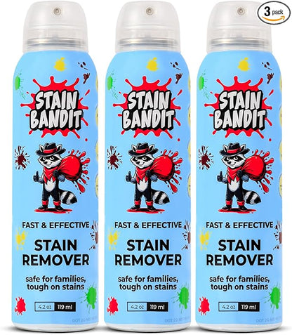 Stain Remover Spray | Non-Toxic Stain Remover Family Safe Formula | Bag-On-Valve 360° Continuous Spray Bottle | Cleaner for Clothes, Upholstery, Carpet & Car Seats 4.2 Oz, (Pack of 3)