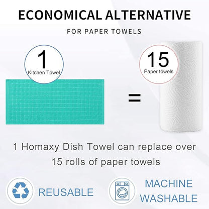 Homaxy 100% Cotton Terry Kitchen Towels(Turquoise, 13 x 28 inches), Checkered Designed, Soft and Super Absorbent Dish Towels, 6 Pack