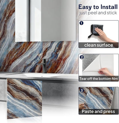 Marble Peel and Stick Backsplash Tile, 11.8" x 11.8" Self-Adhesive Waterproof Wall Panels for Kitchen, Bathroom, Living Room, 30-Pack (Not Real Tile)