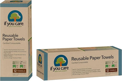 If You Care Reusable Paper Towels– 12 CT Sheets – 100% Natural, Compostable Cleaning Cloths for Kitchen, Bathroom, Home Countertop Surfaces – Extra Absorbent, Eco Friendly