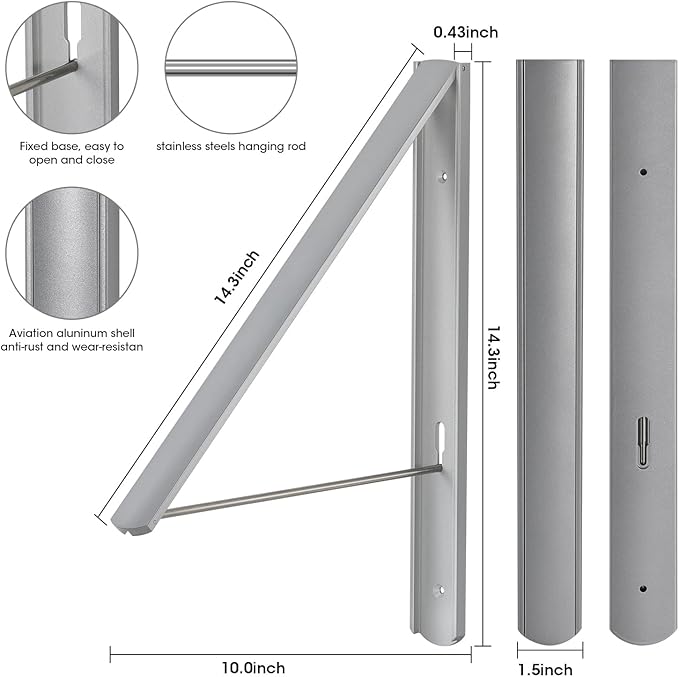 Retractable Clothes Drying Rack Wall Mounted, Foldable Space-Saving Hanger for Laundry Room/Bathroom/RV - Stainless Steel/Aluminum (Silver)