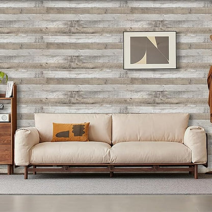 LXCREAT Faux Wood Contact Paper Shiplap Peel and Stick Wallpaper 17.5"X590.5", Natural Grey Wooden Self Adhesive Removable Vintage Wallpaper for Shelf Kitchen Home Walls Decoration