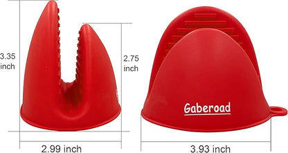 Thickened Mini Silicone Oven Mitts Heat Resistant, Rubber Oven Mitt Gloves, Finger Pinch Grips, Pot Holder, Silicone Potholder for Kitchen Cooking & Baking 1 Pair, Red