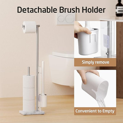 KES Freestanding Toilet Paper Holder with Storage, Toilet Brush Roll Holder Stand with Natural Marble Base with Toilet Brush Detachable for Bathroom Brushed, BPH233-2