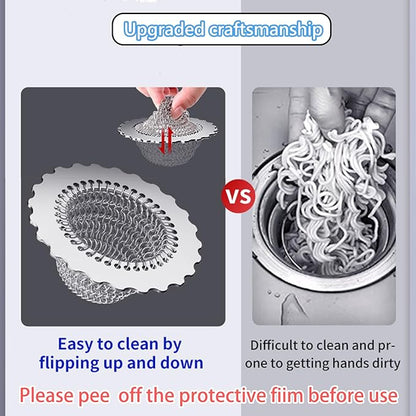 Kitchen Sink Drain Strainer, Patented 304 Stainless Steel Reversible Mesh Strainer with Flexible Chain, Handcrafted Anti-Clog Garbage Disposal Tool, Easy to Clean - 2 Pack