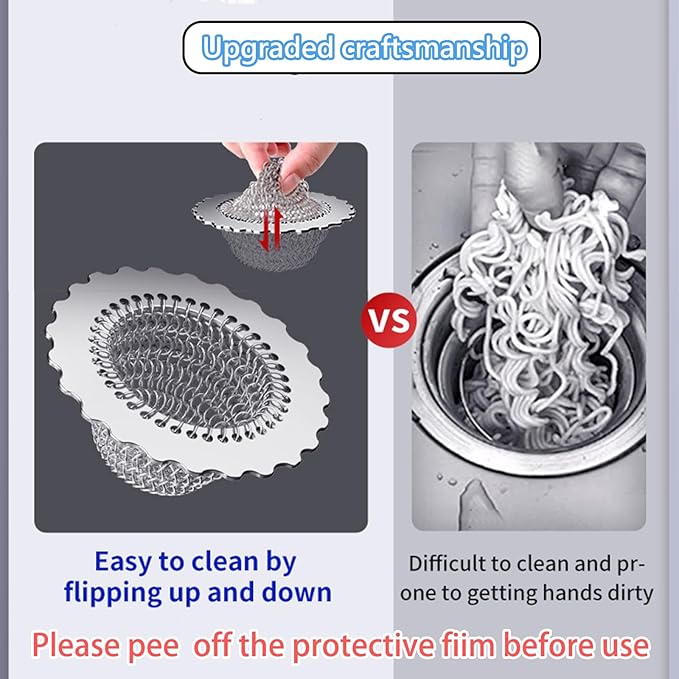 Kitchen Sink Drain Strainer, Patented 304 Stainless Steel Reversible Mesh Strainer with Flexible Chain, Handcrafted Anti-Clog Garbage Disposal Tool, Easy to Clean - 1 Pack