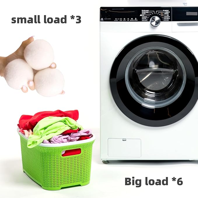 Large Size Organic Fabric Softener Balls, Wool Dryer Balls Laundry Reusable, Reduce Wrinkles & Static Cling, Shortens Drying Time (Pack of 6) (White)