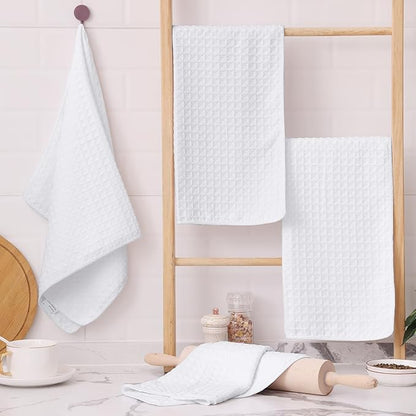 Homaxy Microfiber Waffle Weave Kitchen Towels, 16 x 28 Inch Ultra Absorbent and Solid Color Dish Towels, 4 Pack, White