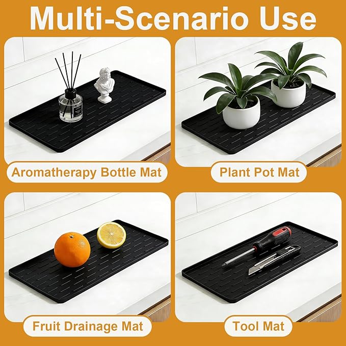 Silicone Coffee Mat, 16"X7" Heat-Resistant,Eco-friendly,Hygienic Drying Pad,Leak-Proof and Non-Slip,Removable Silicone Mat with Concave and Convex Design,（Black 16X7）