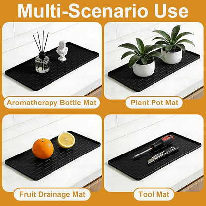 Silicone Coffee Mat, 16"X7" Heat-Resistant,Eco-friendly,Hygienic Drying Pad,Leak-Proof and Non-Slip,Removable Silicone Mat with Concave and Convex Design,（Black 16X7）