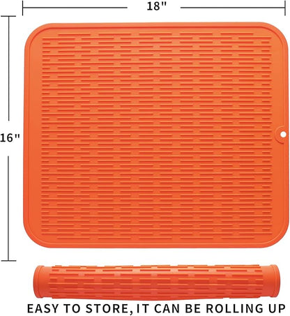 MicoYang Silicone Dish Drying Mat for Multiple Usage,Easy clean,Eco-friendly,Heat-resistant Silicone Mat for Kitchen Counter or Sink,Refrigerator or Drawer Liner Orange XL 18 inches x 16 inches