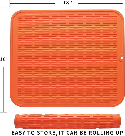 MicoYang Silicone Dish Drying Mat for Multiple Usage,Easy clean,Eco-friendly,Heat-resistant Silicone Mat for Kitchen Counter or Sink,Refrigerator or Drawer Liner Orange XL 18 inches x 16 inches