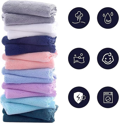 16 Pack Baby Washcloths burp cloths - 20" x 10" - Luxury Multicolor Coral Fleece - Extra Absorbent and Soft Wash Clothes for Newborns, Infants and Toddlers - Suitable for Sensitive Skin and New Born