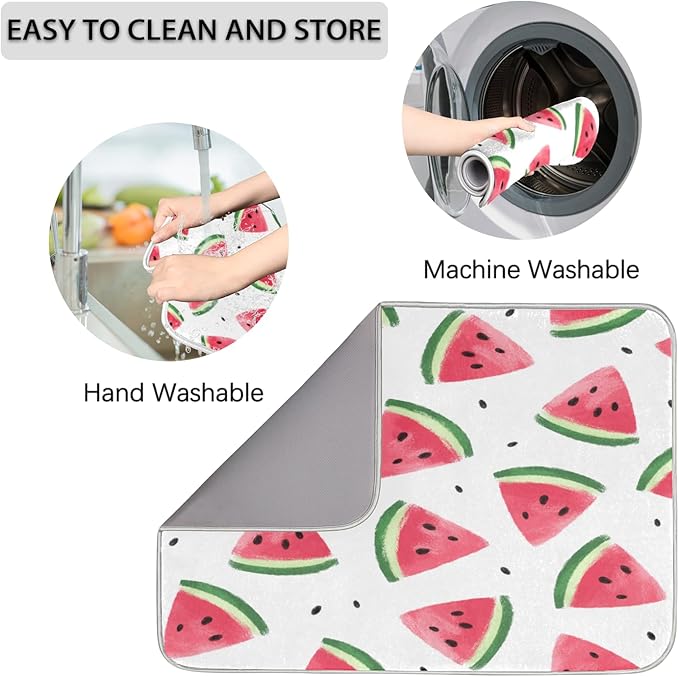 Honeybaby Dish Drying Mat Watermelon Cute Print Dish Drying Mats for Kitchen Counter Absorbent Kitchen Drying Mat Dish Rack Mat 18x24 inches