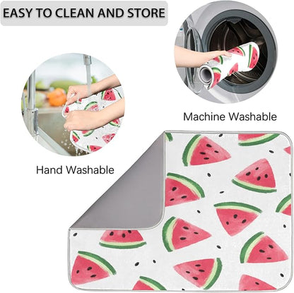Honeybaby Dish Drying Mat Watermelon Cute Print Dish Drying Mats for Kitchen Counter Absorbent Kitchen Drying Mat Dish Rack Mat 18x24 inches