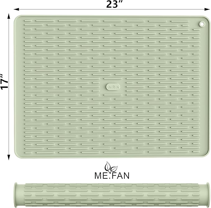 ME.FAN Silicone Dish Drying Mat for Kitchen Counter, Dish Drying Pad for Sink, Refrigerator or Drawer, Countertop Protection Pad XL - 23''×17''- Desert Sage