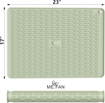 ME.FAN Silicone Dish Drying Mat for Kitchen Counter, Dish Drying Pad for Sink, Refrigerator or Drawer, Countertop Protection Pad XL - 23''×17''- Desert Sage