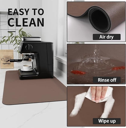 Bloss Coffee Mat, Bar Mat, Hide Stain Absorbent Drying Mat with Waterproof Rubber Back, Fit Under Coffee Maker Machine Pot Espresso Machine(12.2"x19.7", Brown)