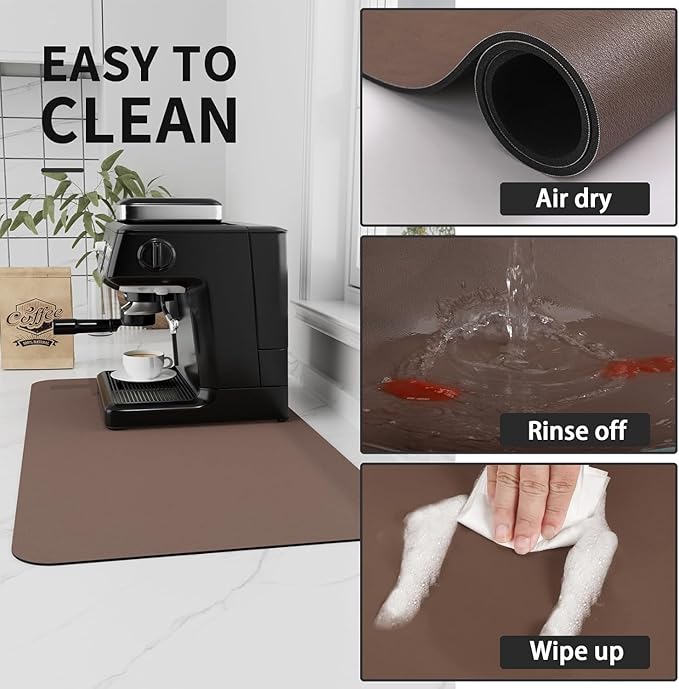 Bloss Absorbent Coffee Mat, Dish Drying Mat for Kitchen Counter Coffee Bar Accessories Espresso Machine, Dish Drainer/Home Improvement(16.1"x24.1", Brown)