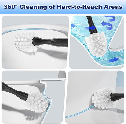 Electric Toilet Brush and Holder Set Electric Toilet Bowl Brush Toilet Brush Cleaner Set with 5 Refills Disposable Cleaner Brush Floor Standing Wall Mounted Without Drilling Rechargeable Black
