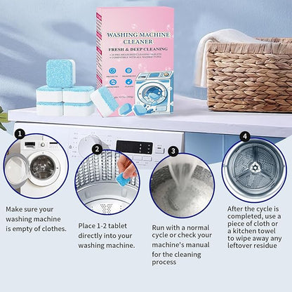 24-Pack Washing Machine Cleaner Tablets HE Front Load and Top Load Compatible Descaler Pods for Laundry Tub, Drum and Gasket Septic Safe, Fresh Scent (1-Year Supply)