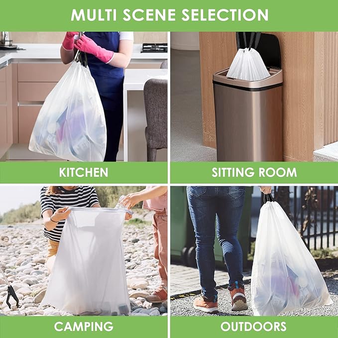 7 Gallon Small 100 Counts Strong Drawstring Trash Bags Garbage Bags by Teivio, Bathroom Trash Can Bin Liners, Plastic Bags for home office kitchen, White