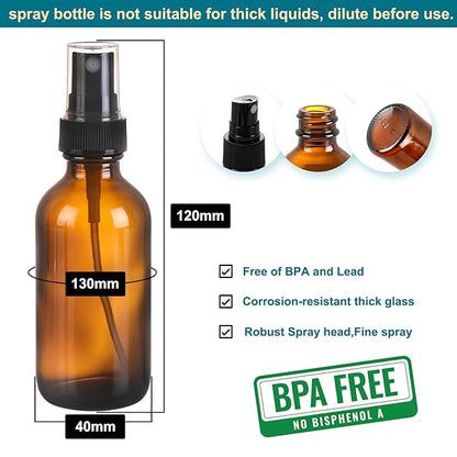 NOOEEISS Amber Glass Small Spray Bottle 2 oz 48 Packs,Fine Mist Sprayer Small Clear Bottles,Refillable Containers mini spray bottles for Cleaning Solutions and Skin Care (Amber 48pcs)