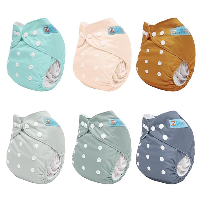 ALVABABY Baby Cloth Diaper 6 Pack with 12 Inserts One Size Cloth Diaper Covers Adjustable Washable Reusable for Baby Girls and Boys