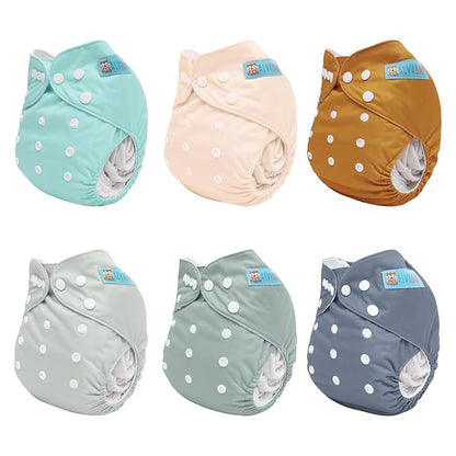 ALVABABY Baby Cloth Diaper 6 Pack with 12 Inserts One Size Cloth Diaper Covers Adjustable Washable Reusable for Baby Girls and Boys