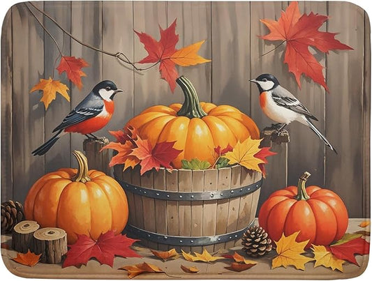 Fall Thanksgiving Dish Drying Mat for Kitchen Counter 18x24 Pumpkin Birds Autumn Harvest Seasonal Theme Absorbent Reversible Microfiber Drying Mats Kitchen Countertop Protector Dishes Drainer Pad