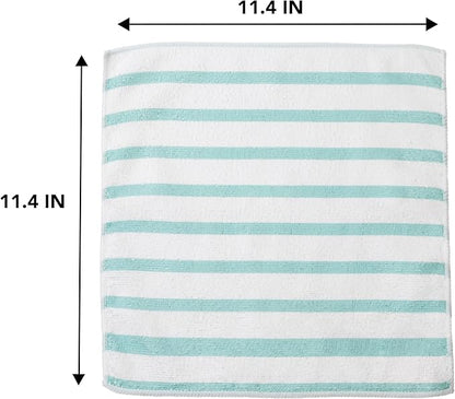 Martha Stewart Microfiber Cleaning Cloths, Ultra-Absorbent, Lint-Free Cleaning Towels for Home & Kitchen, Teal Stripes, 11 Inches, 24 Count